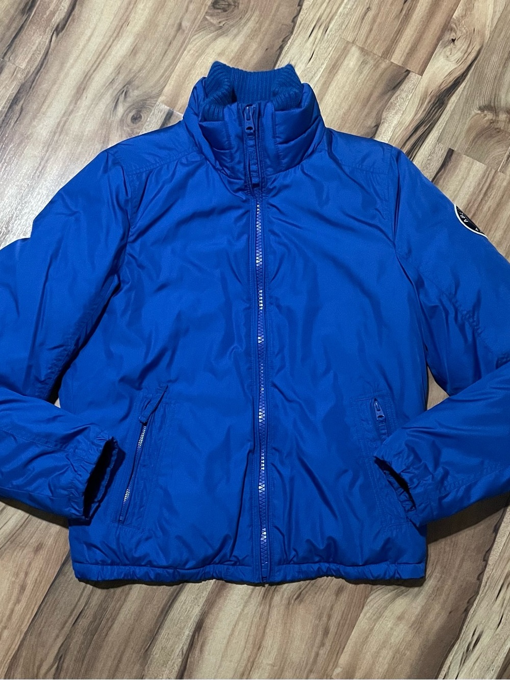 Gorpcore Abercrombie & Fitch Royal Blue Puffer Jacket Mens Small Logo Patch Y2K